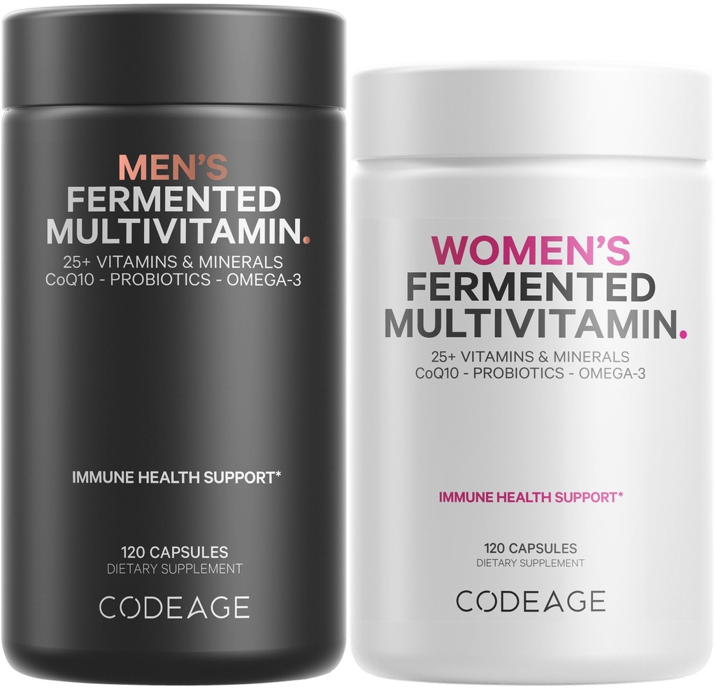 Codeage Daily Multivitamin Bundle: Women's & Men's Multivitamins, B-Vitamins, Probiotics, Food-Based Blends, 120 Capsules Per Bottle