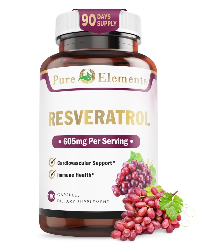 Pure O Elements Resveratrol 1450mg Extra Strength Formula to Promote Better Skin and Immunity with Green Tea, Grape Seed Ext,Red Wine Extract and Others 90 Days Supply