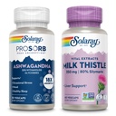 SOLARAY Ashwagandha και το συμπλήρωμα γαϊδουράγκαθο γάλακτος Bundle, 18X Απορρόφηση Ashwagandha κάψουλες για υποστήριξη Mood Plus εκχύλισμα γαϊδουράγκαθου γάλακτος, Vegan, 60-ημέρα εγγύηση, 30ct/60ct