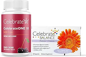 Celebrate Vitamins CelebrateONE Bariatric Multivitamin 18mg Iron & Balance Probiotic + Prebiotic Capsules Bundle – Supports Digestive Health, Iron Levels, & Maximum Nutrient Absorption for Bariatric P
