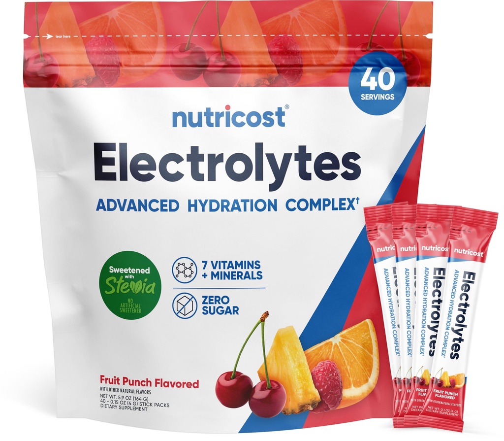 Σύμπλεγμα Nutricost Electrolytes, Fruit Punch Flavored, 40 Stickpacks - Σύμπλεγμα Advanced Hydration