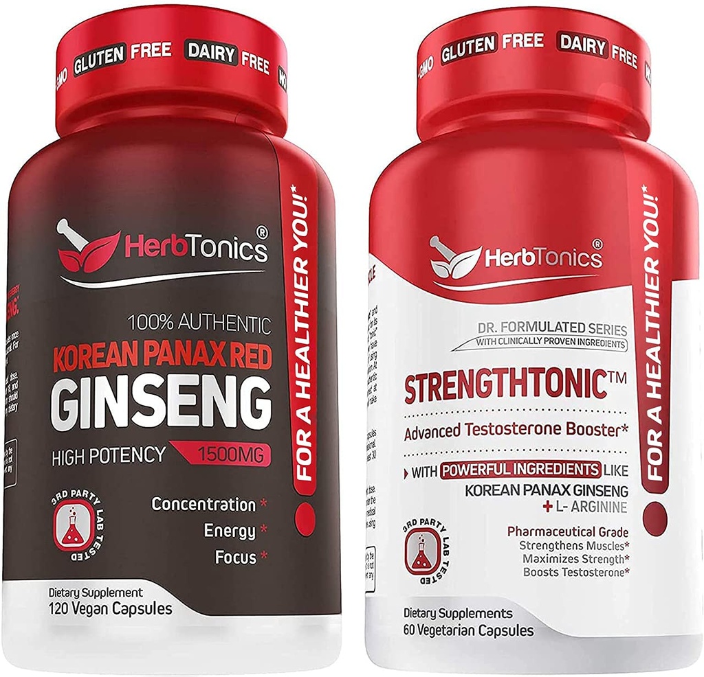 Herbtonics Κορεάτικα Panax Red Ginseng και Strengtonic Testosterone Booster for Men Bundle