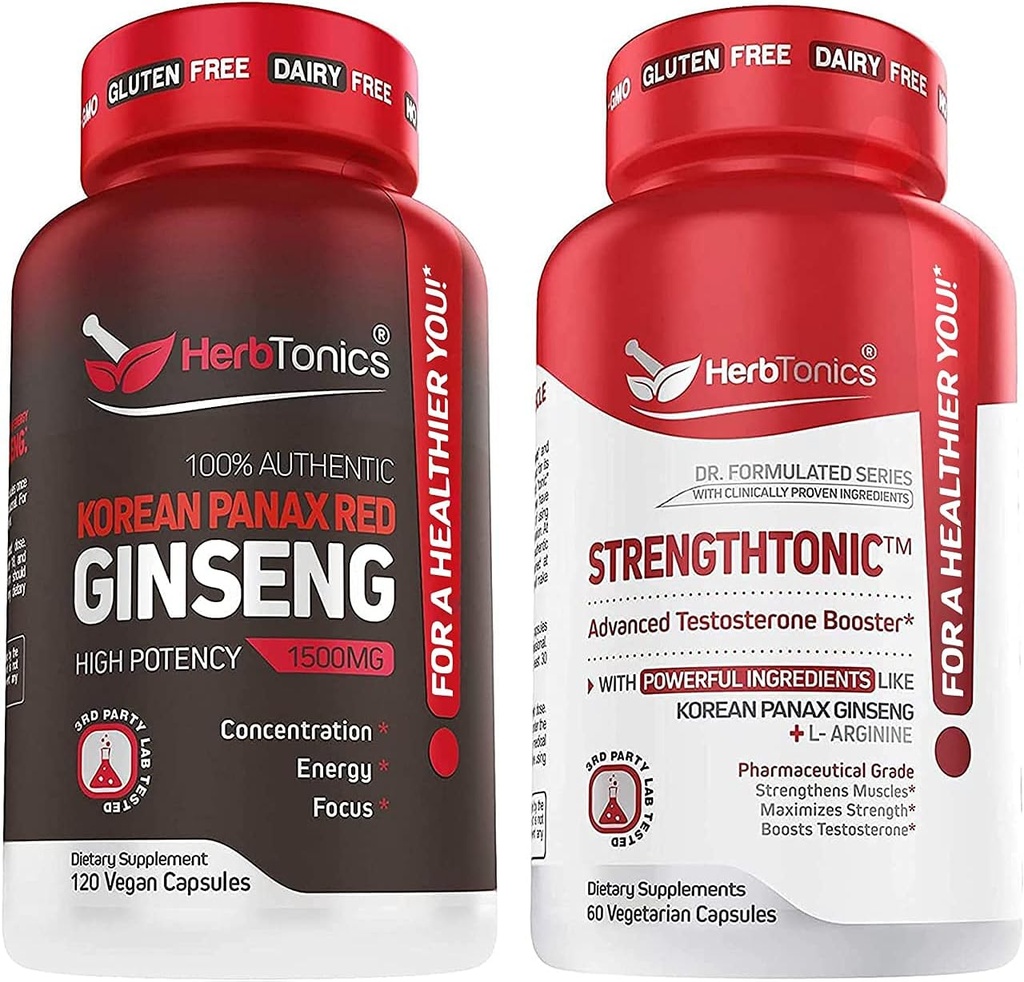 Herbtonics Κορεάτικα Panax Red Ginseng και Strengtonic Testosterone Booster for Men Bundle