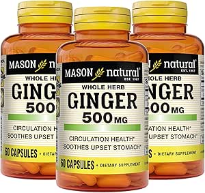MASON ΦΥΣΙΚΟ Ολόκληρο Βότανο Ginger 500 mg, 6 Μήνες προσφοράς, Φυσικό φυτικό συμπλήρωμα, 60 κάψουλες (3 Συσκευασία)