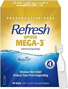 Refresh Optive MEGA-3 Lubricant Eye Drops Preservative-Free Artificial Tears, 0.01 fl oz (0.4 mL), 30 Single-Use Containers