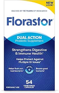 Florastor Probiotics for Digestive and Immune Health, 54 κάψουλες, Probiotics for Women & Men, Βοηθά στην έκπλυση των κακών βακτηριδίων, ενισχύει το καλό με Saccharomyces μας Saccharomyces Boulardii, Συσκευασία Μαΐου Vary