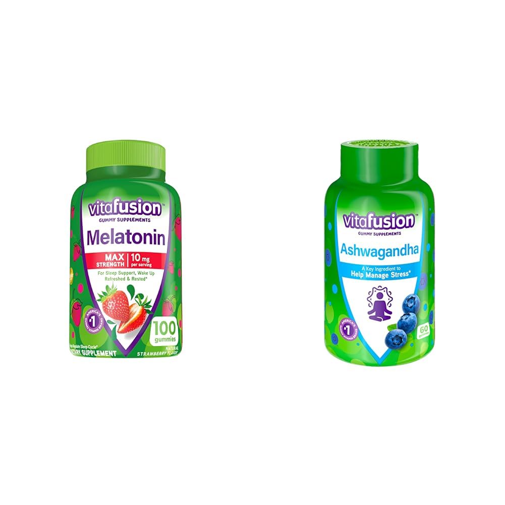 Vitafusion Max Strength Melatonin Gummy Συμπληρώματα, 100 Count Ashwagandha Gummies, 60 Count