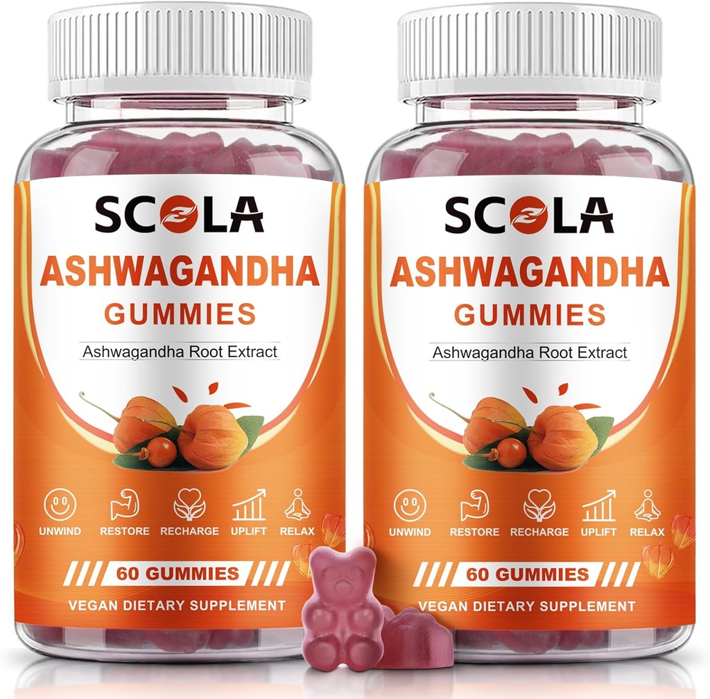 Ashwagandha Gummies, ήρεμοι Gummies με εκχύλισμα ρίζας Ashwagandha Βιταμίνη D ψευδάργυρος, συμπλήρωμα Ashwagandha για ισορροπία στρες ύπνου, Vegan, μη-GMO, χωρίς γλουτένη, 120 κόμης