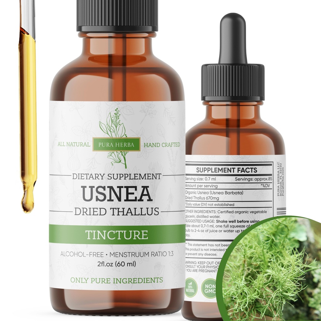 Organic Usnea Liquid Drops - Φυσική Ανοσολογική Υποστήριξη και Αναπνευστική Υγεία για Ενήλικες - Vegan, Χωρίς Αλκοόλ, Made in USA, 2 Fl Oz