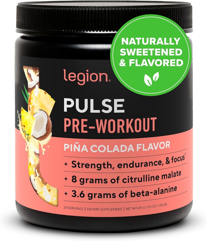 LEGION Pulse Pre workout - Όλα τα φυσικά Nitric Oxide Preworkout ποτό για την ενίσχυση της ενέργειας, Createine Δωρεάν, φυσικά γλυκασμένη, Beta Alanine, Citrulline, Alpha GPC (Pina Colada)