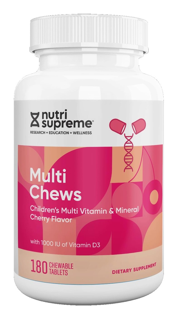 Delicious Kids Multivitamin, 180 Vegetarian Chews – Συμπληρωμένο Παιδικό Συμπλήρωμα με Ουσιώδεις Βιταμίνες και Ορυκτά - Βιταμίνη Α, Β, C, D3, Ασβέστιο, Σιδήρου, Φολικό Οξύ, Ψευδάργυρος – Γεύσεις κερασιού