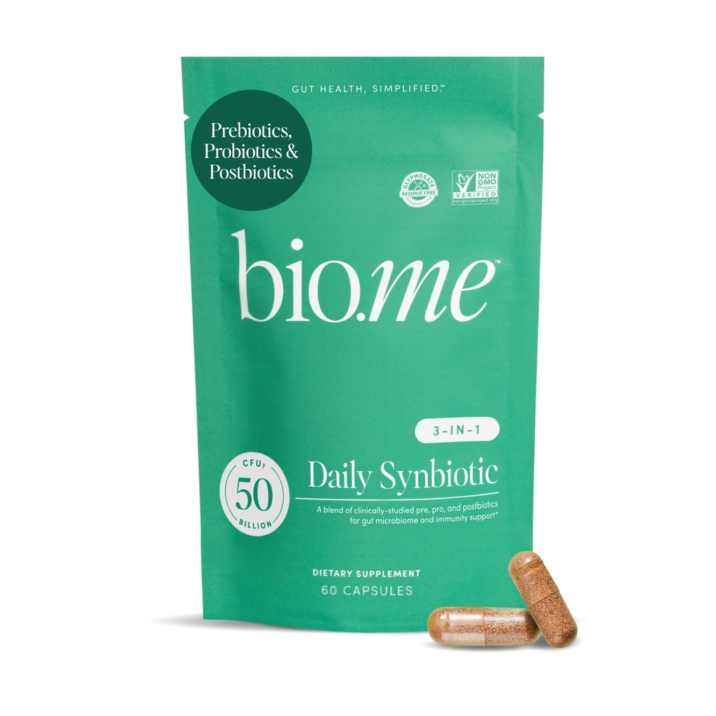 Synbiotic 3-in-1 Prebiotics, Probiotics & Postbiotics for Digestive Health, Gut Health, Immune Support & Bloating Relief for Men & Women - 50 Billion CFU Per Serving - Vegan, 60 Κάψουλες (30 Services)