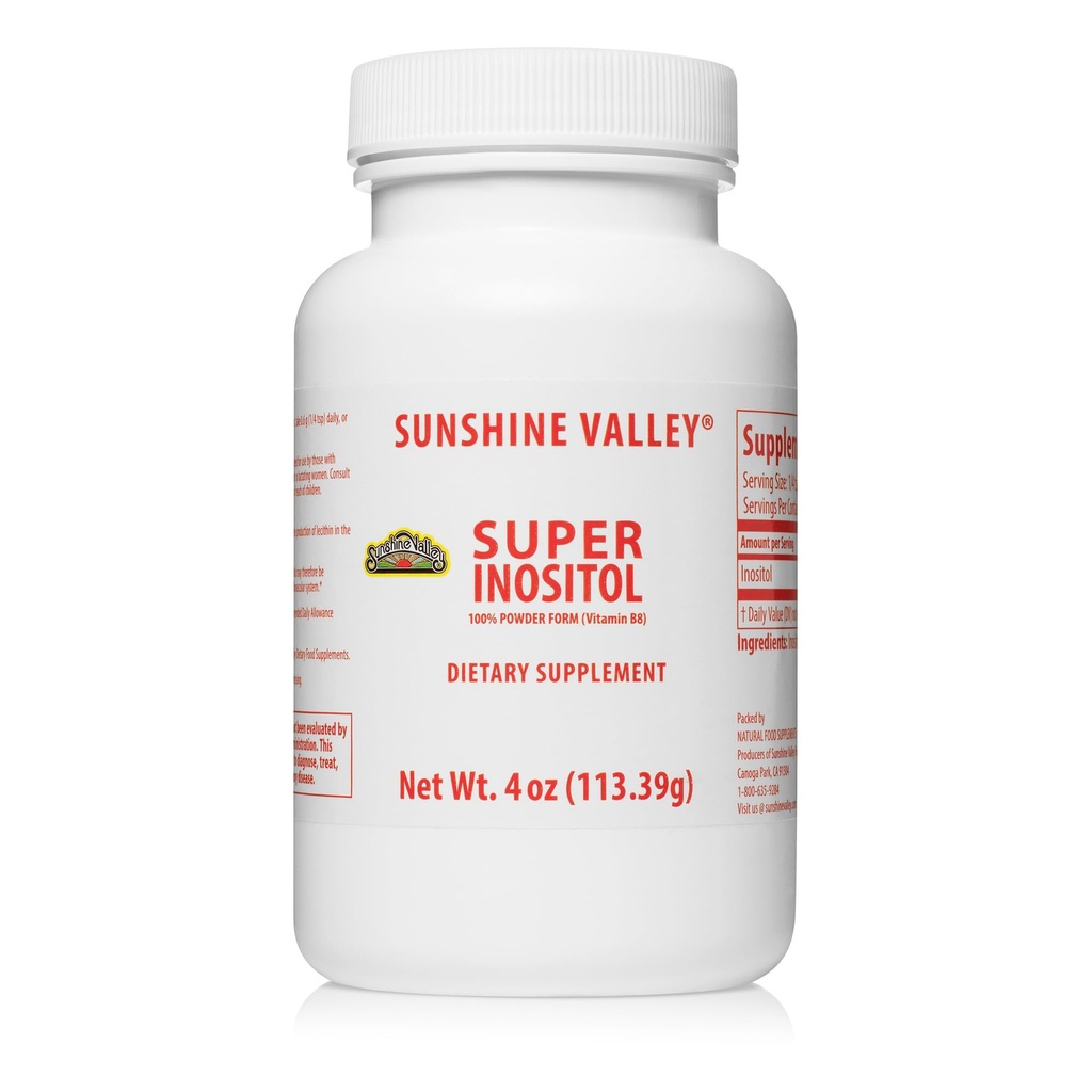 Sunshine Valley® Super Inositol, Βιταμίνη Β8 σε σκόνη συμπλήρωμα διατροφής, φυσικό συμπλήρωμα γονιμότητας PSOS, ορμονική ισορροπία & υγιής ωοθηκική λειτουργία Υποστήριξη - 4 oz