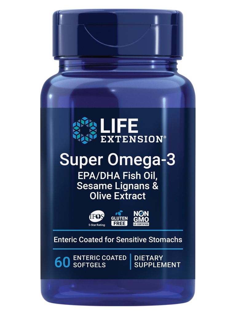 Επέκταση ζωής Super Omega-3 EPA/DHA Fish Oil, Sesame Lignans & Olive Extract – Καρδιά Υγεία, Εγκεφαλική Υγεία, Φλεγμονή Υγεία Υποστήριξη, Χωρίς γλουτένη, Enteric-Coated, Μη ΓΤΟ, 60 Softgels