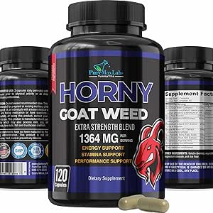 Horny Goat Weed Extra Strength -120 Capsules w. Maca, L-Arginine, Ginseng - Boost Desire, Performance, Stamina, Energy, Non-GMO Formula, 120 Capsules
