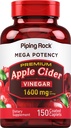 Piping Rock Apple Cider Vinegar Capsule Caplets | 1600mg | 150 Pills | High Potency | Extra Strength ACV Supplement | Vegetarian, Non-GMO, Gluten Free