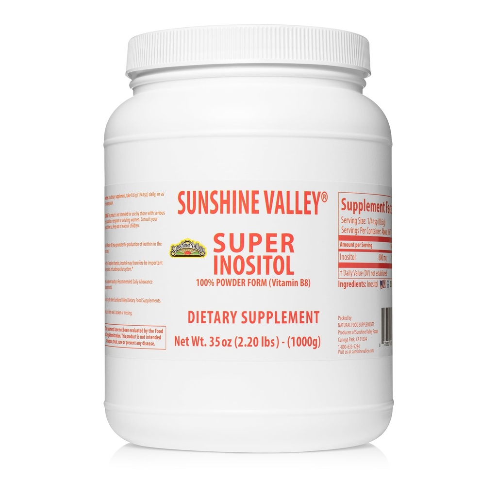 Sunshine Valley® Super Inositol, Βιταμίνη B8 σε σκόνη συμπλήρωμα διατροφής, φυσικό συμπλήρωμα γονιμότητας & PCOS, ορμονική ισορροπία & υγιής ωοθηκική υποστήριξη λειτουργίας - 35oz
