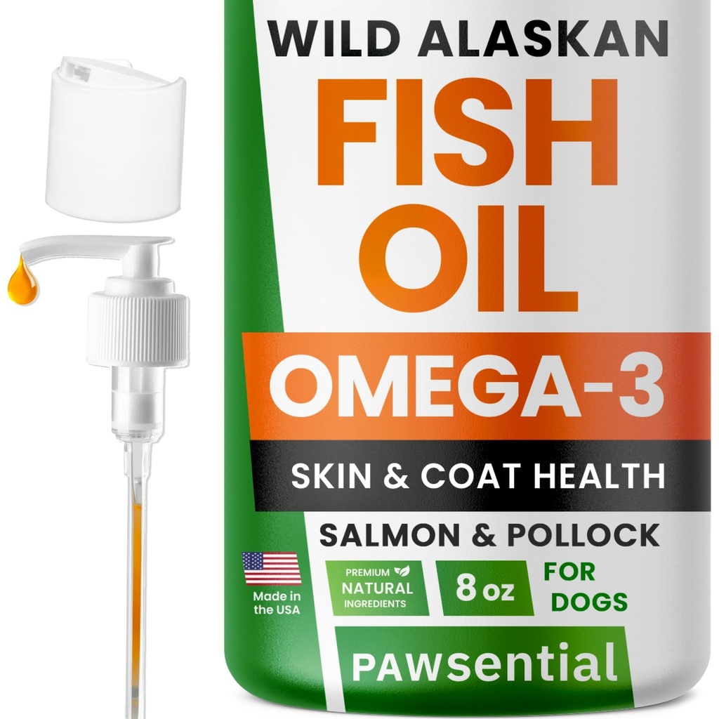 Ωμέγα 3 Fish Oil for Dogs & Cats - Made with Wild Alaskan Salmon Oil; Υγρό Fish Oil συμπλήρωμα για τα κατοικίδια με Omega 3 EPA+DHA λιπαρά οξέα; Real Ingredients, Real Taste — Trusted by Vets!
