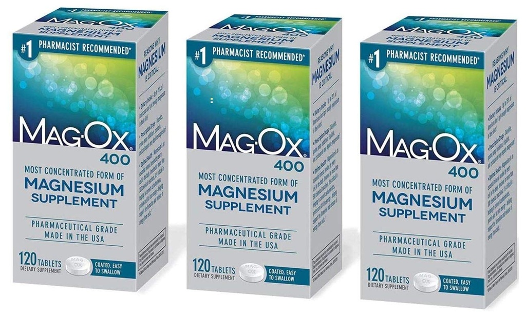 Mag- Ox 402 Mag- Ox 400 Magnesium Mineral Dietary Supplement Tables, 483 mg oxide-3 Magnesium Count, 3- Pack, 3. 0 Count