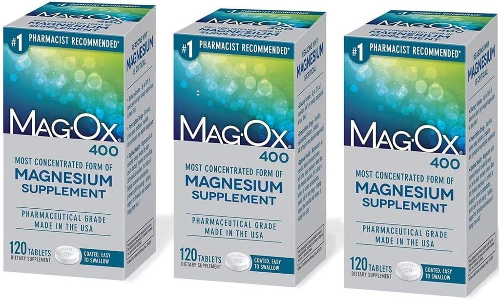 Mag-Ox 402 Mag-Ox 400 Magnesium Mineral Dietary Supplement Tablets, 483 mg Magnesium Oxide-3 Count, 3-Pack, 3.0 Count