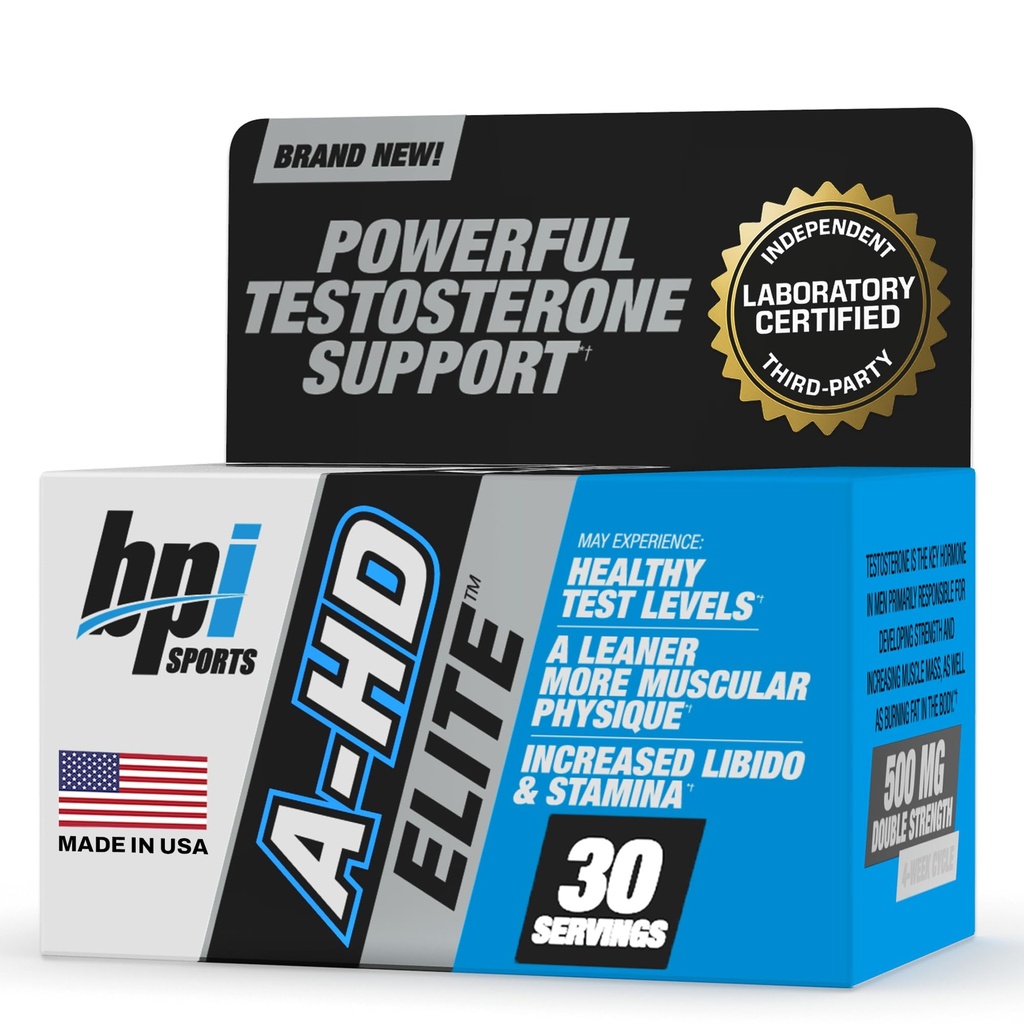 BPI Sports A-HD Elite – Ανδρικό ισχυρό ενισχυτή τεστοστερόνης για την Σταμίνα, δύναμη, σεξουαλική υποστήριξη – Υποστηρίζει τους μυς, Libido & Μεταβολισμός – Φυσικό συμπλήρωμα τεστοστερόνης – 30 Σερβίρει – 500mg