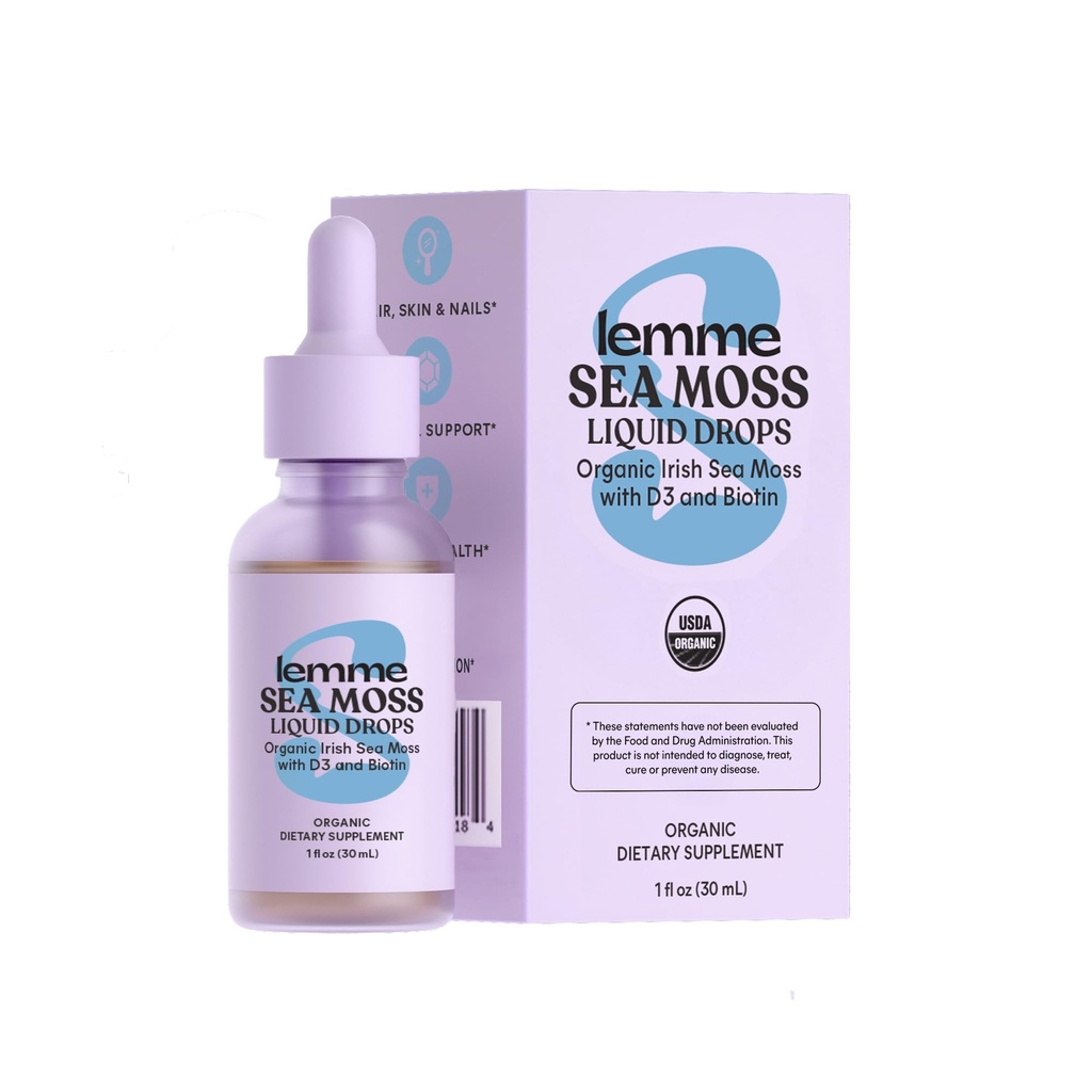 Lemme Irish Sea Moss Βιολογικές Υγρές Σταγόνες με Βιταμίνη D3 και Βιοτίνη για Trace Mineral Υποστήριξη, Ανοσία, Μαλλιά, Δέρμα & Καρφιά, Εγκεφαλική Υγεία - Χωρίς Γλουτένη & Ζάχαρη, Μη ΓΤΟ, 1 oz, 30 Υπηρεσίες