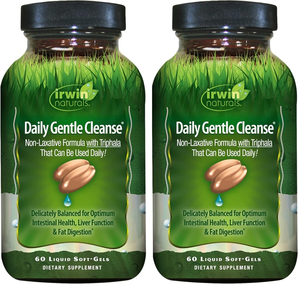 Irwin Naturals Daily Gentle Cleanse - 60 Liquid Soft-Gels, Pack of 2 - Non-Laxative Formula with Triphala