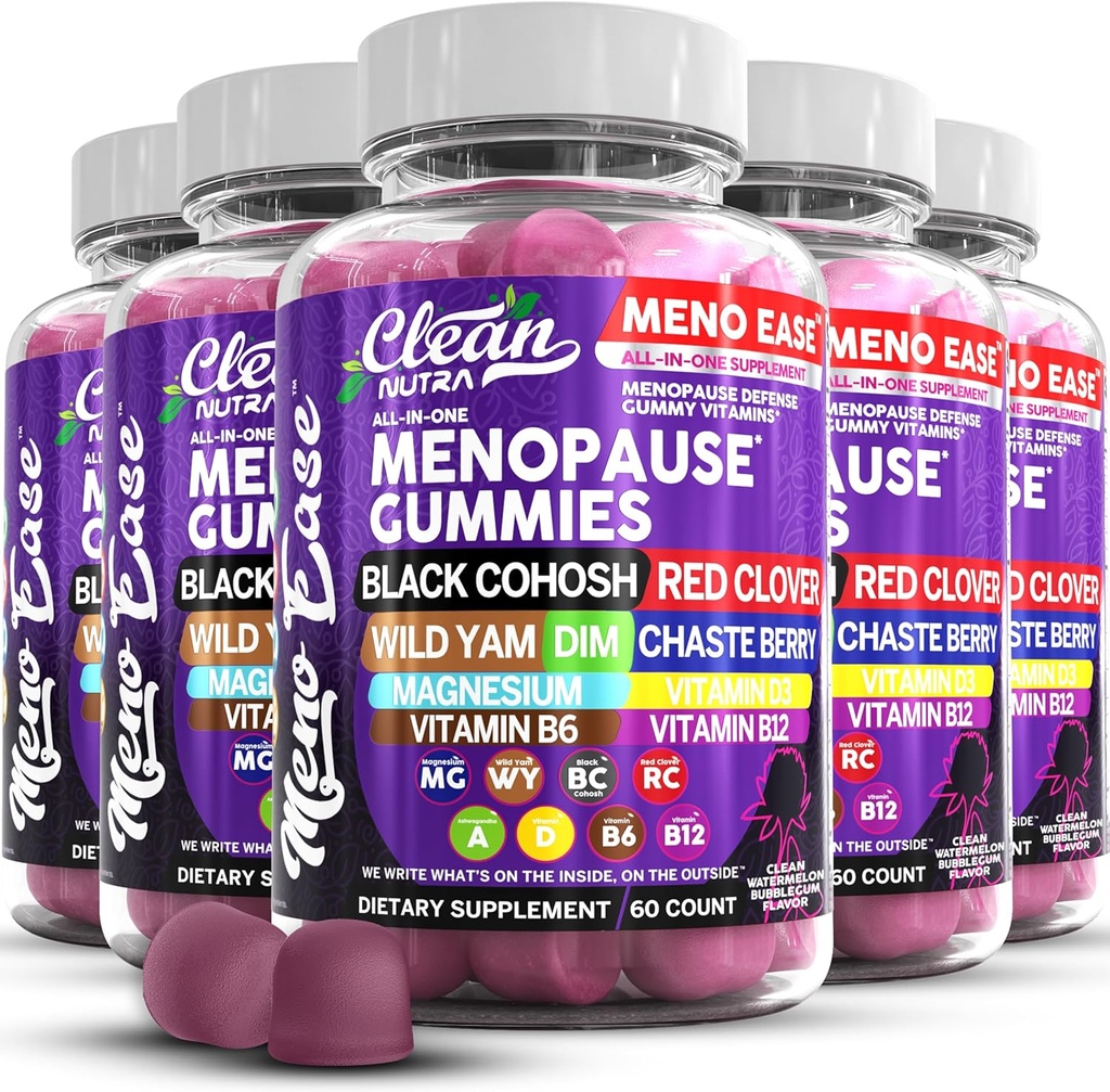 Συμπλήρωμα εμμηνόπαυσης για τις γυναίκες Gummies με μαύρο Cohosh, Wild Yam Μαγνήσιο, Red Clover για την εμμηνόπαυση Ανακουφιστικό Ορμόνη Νύχτα ισορροπίας Ιδρώματα Mood Plus Milgamot, Βιταμίνη D3, Βιταμίνη B12, Βιταμίνη B6 Καθαρό