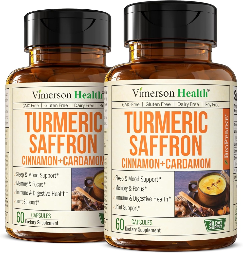 Saffron Συμπληρώματα – 89mg Saffron Extract και 1000mg Tumeric Blend – Turmeric Supplement με Ceylon Cinnamon και Cardamom για Mood, Memory & Eye Health – Joint Supplements for Women & Men – 2 Pack
