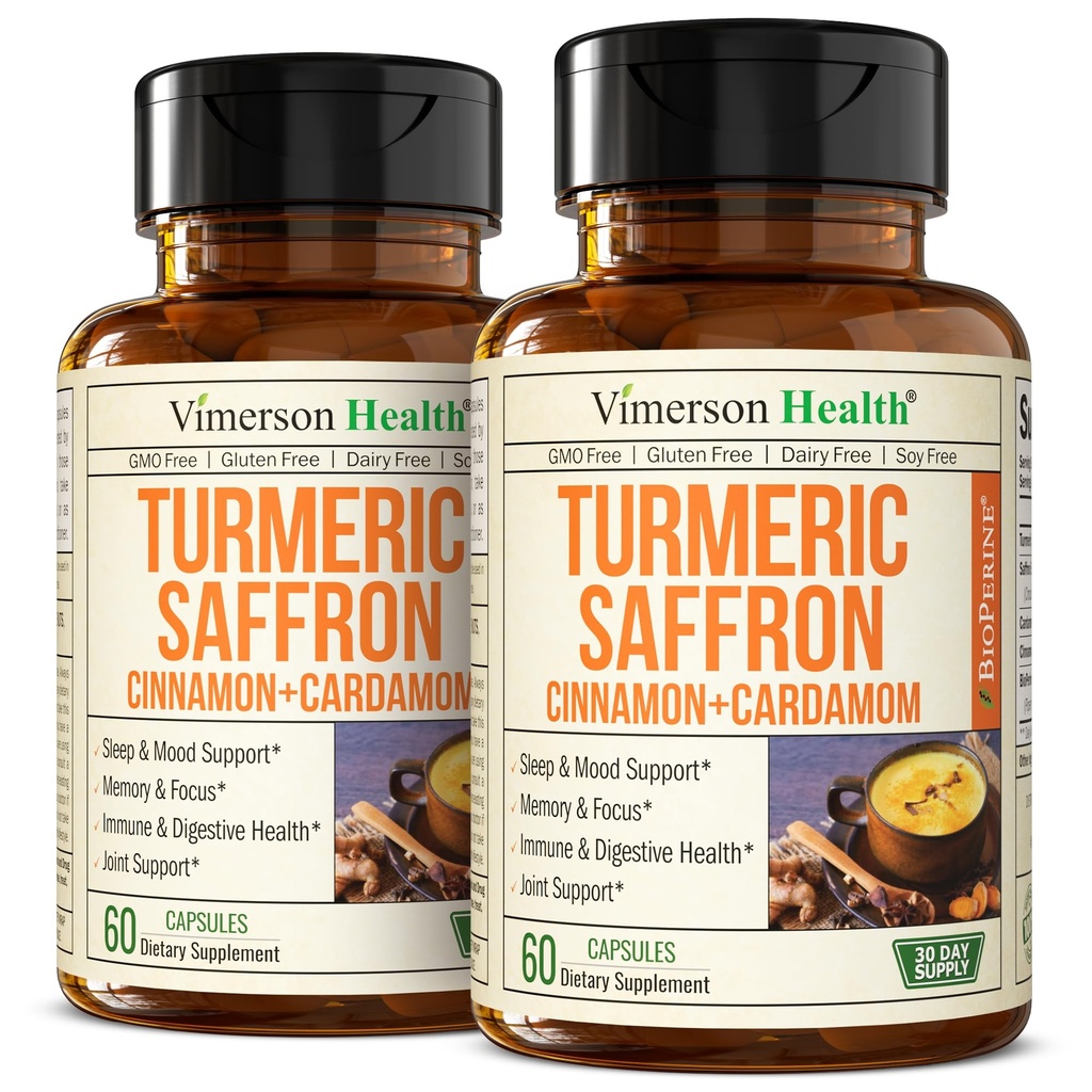 Saffron Συμπληρώματα – 89mg Saffron Extract και 1000mg Tumeric Blend – Turmeric Supplement με Ceylon Cinnamon και Cardamom για Mood, Memory & Eye Health – Joint Supplements for Women & Men – 2 Pack