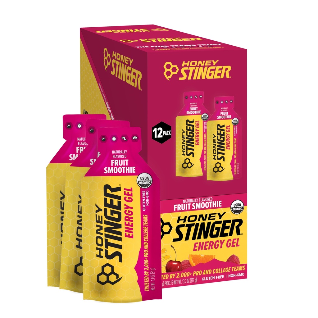 Μέλι Stinger Βιολογικά Φρούτα Smoothie Ενέργεια Gel, Χωρίς γλουτένη & καφεΐνη, για άσκηση, τρέξιμο και απόδοση, Αθλητική Διατροφή για το σπίτι & Γυμναστήριο, Προ και Mid προπόνηση, 12 Πακέτο, 13.2 Ουγγιά