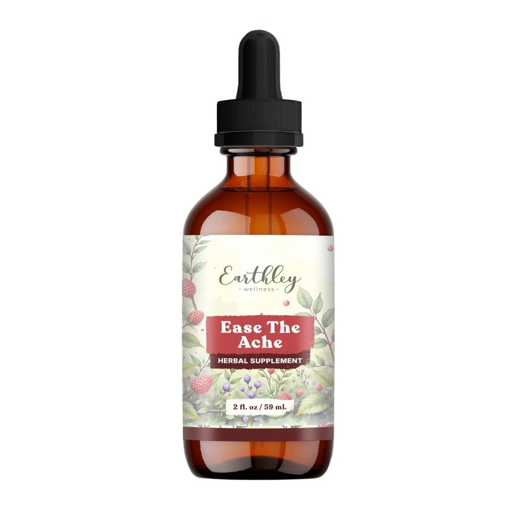 Earthley Wellness Ease The Ache, Φυσική υποστήριξη ορμονών για Cramps, Bloating, Mood Swings, και Postpartum Discomfort, Cramp Bark, Red Raspberry Leaf, Motherwort, Nettle (1oz)