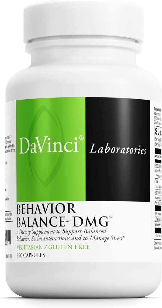 DAVINCI Labs Behavior Balance-DMG - Συμπλήρωμα διατροφής για την υποστήριξη της σαφήνειας, των κοινωνικών δεξιοτήτων, της αντιμετώπισης του άγχους, και της ανοσοποιητικής υγείας* - με βιταμίνη Ε, Β6, ψευδάργυρο και περισσότερα - Χωρίς γλουτένη - 120 κάψουλες χορτοφάγων