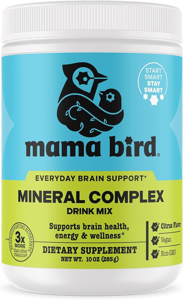 Best Nest Wellness Mama Bird Mineral Complex - Υποστήριξη για την υγεία του εγκεφάλου Multivitamin - Βοηθά την ανάπτυξη των οστών για τη μητέρα και το μωρό - συμπλήρωμα ποτών με χολίνη & μαγνήσιο - λεμόνι-λίμε, 285 g (30 υπηρεσίες)