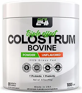 Bovine Colostrum X3 συμπλήρωμα σκόνης για τους ανθρώπους, 100% καθαρό ολόκληρο φυσικό χόρτο Fed Superfood, High IgG, Plus Probiotic & Prebiotic, Unflaved, Made in USA