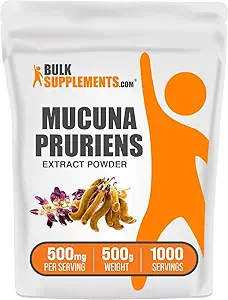 BulkSupplements.com Mucuna Pruriens Extract Powder - Mucuna Pruriens Supplements, Herbal Supplement - Vegan & Gluten Free, 500mg per Serving, 500g (1.1 lbs) (Pack of 1)