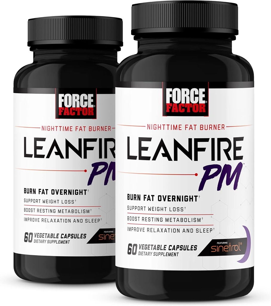 Force Factor LeanFire PM, Χάπια απώλειας βάρους για γυναίκες και άνδρες, Fat Burner και Overnight Χάπια απώλειας βάρους για να κάψει λίπος, Ενίσχυση Μεταβολισμού, με μελατονίνη, 60 Count (Pack of 2)