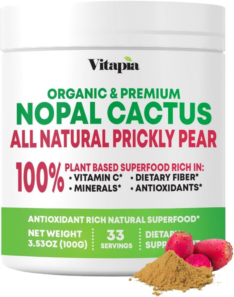 Vitapia Nopal Cactus Extract για Αντιοξειδωτικό, Δέρμα, Μεταβολισμός, Ευεξία, Υποστήριξη για την Υγεία της Καρδιάς - 100g Βιολογική Σκόνη - Μη ΓΤΟ, Συμπλήρωμα Χωρίς Γλουτένη