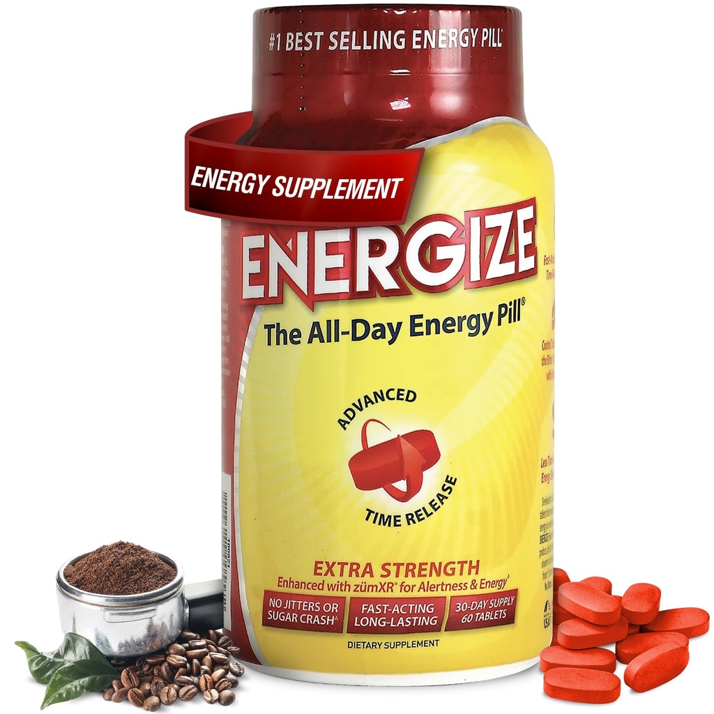 iSatori Men & Women Energize Extra Strength Caffeine Pills | Fast Acting Long-Lasting Energy Pill | Extended Time Release Caffeine | Improved Clarity, Energy Support | No Jitters, Crash | 60 Tablets