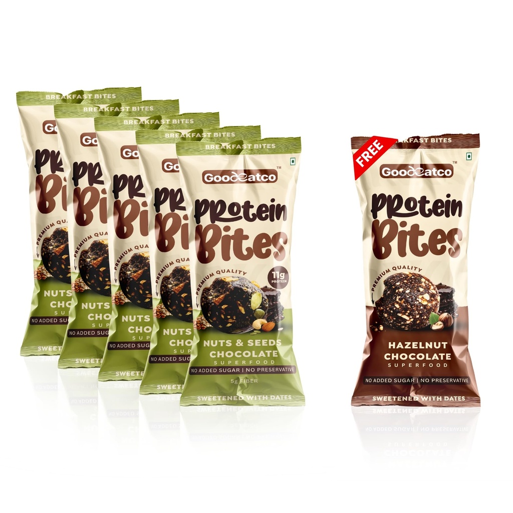 Good Eat Co Protein Bites – Nuts & Seeds Chocolate (5+1 Free Combo Pack)