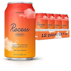 Recess Mood Magnesium & Adaptogen Drink, Relaxation Beverage, 12 ounce (Blood Orange, 12 pack)