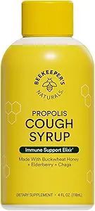 Μελισσοκομικά Propolis Honey Cough Syrup Daytime for Adults Elderberry, Bee Propolis, Buckwheat Honey - Immune Support & Throat Soothing, 4 oz