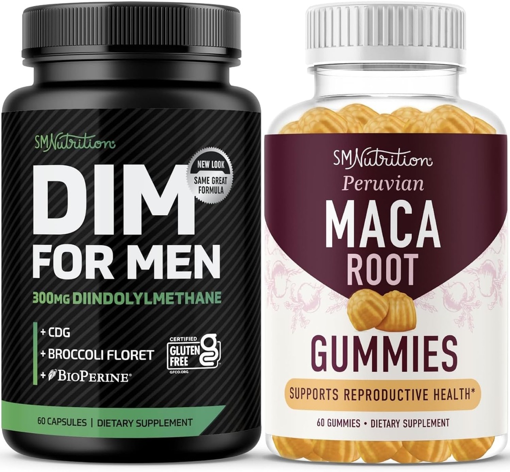 SMNutrition Maca Root Gummies & 300mg συμπλήρωμα DIM για άνδρες για την τεστοστερόνη και την υποστήριξη απόδοσης 