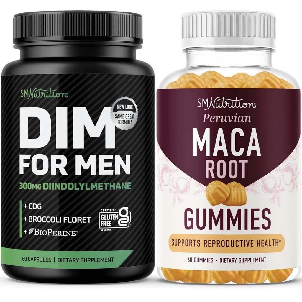 SMNutrition Maca Root Gummies & 300mg συμπλήρωμα DIM για άνδρες για την τεστοστερόνη και την υποστήριξη απόδοσης 