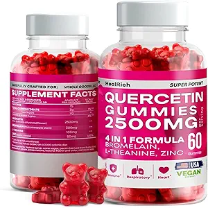 Quercetin Gummies - 2500MG Quercetin με Bromelain L-theanine & Zinc - Καθαρό συμπλήρωμα για την υποστήριξη του ανοσοποιητικού συστήματος Πνεύμονα και Αλλεργία - Ανοσία Booster Vegan Συμπληρώματα για Παιδιά & Ενήλικες - 2 Pack