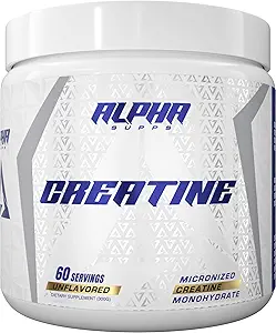 Alpha Supps - Alpha Creatine Monohydrate Powder Supports Muscle Growth | Micronized | Unflavored | 300 Grams - 60 Servings