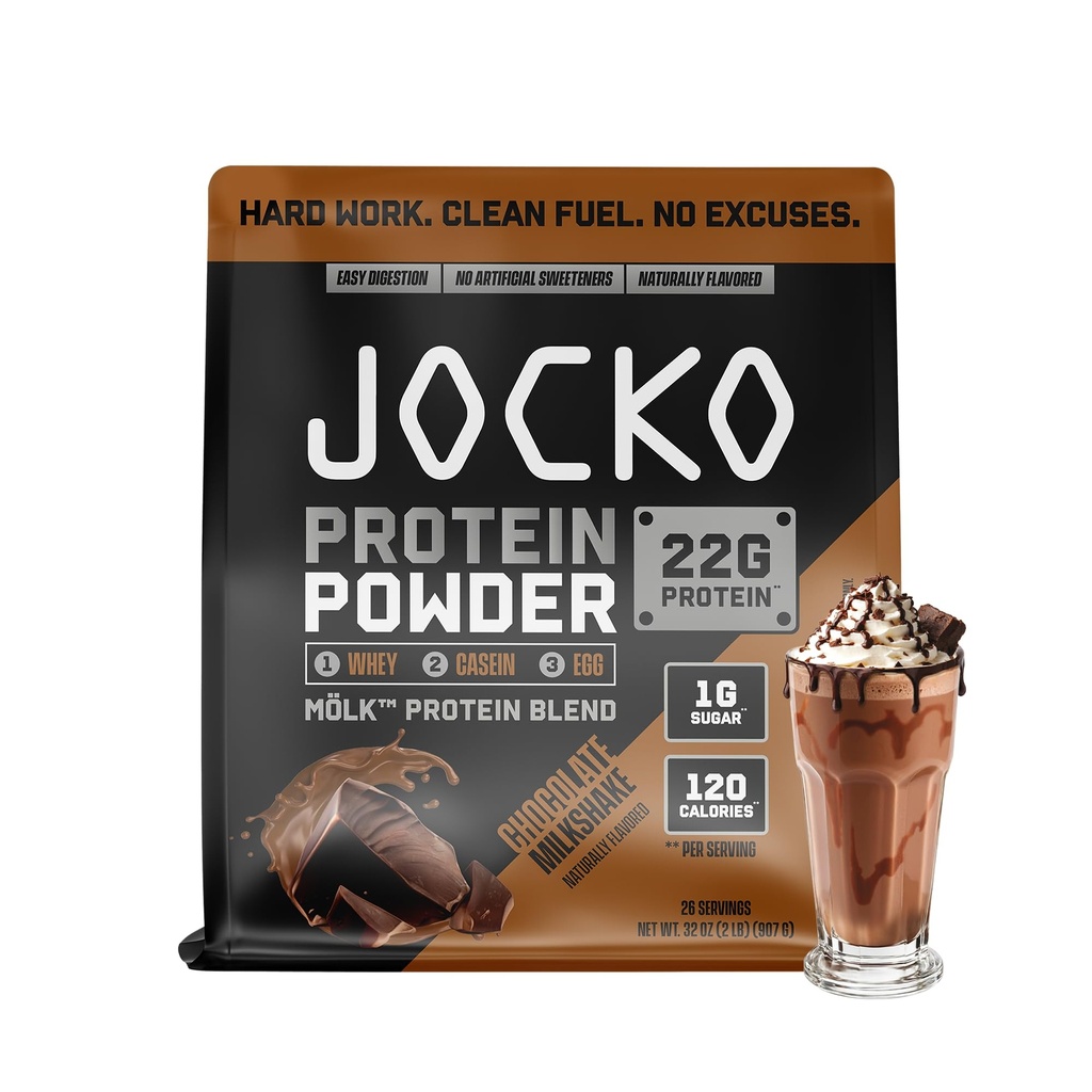 Jocko Fuel Mölk Whey Protein Powder 22g Πρωτεΐνη - Χαμηλή ζάχαρη Μοναχός Fruit Blend - Ανάκτηση μυών & ανάπτυξη, συσκευασία Μαΐου Vary (26 μερίδες, σοκολάτα Milkshake)