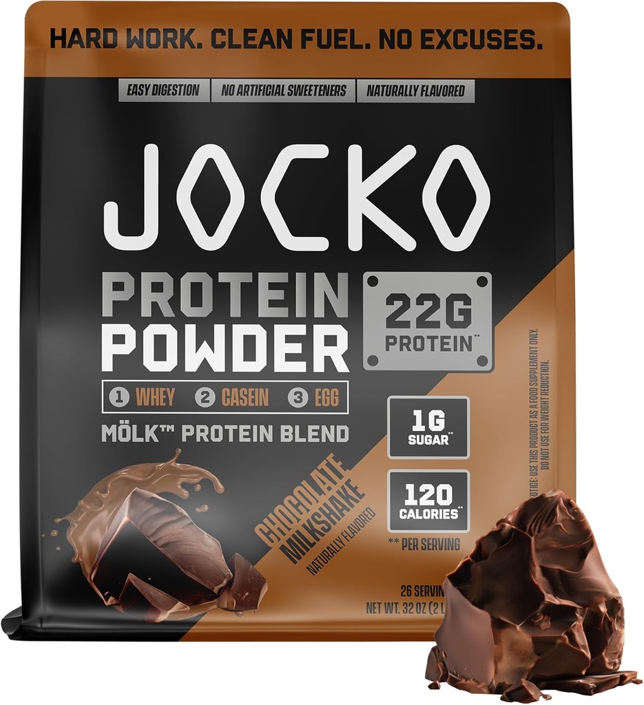 Jocko Fuel Mölk Whey Protein Powder 22g Πρωτεΐνη - Χαμηλή ζάχαρη Μοναχός Fruit Blend - Ανάκτηση μυών & ανάπτυξη, συσκευασία Μαΐου Vary (26 μερίδες, σοκολάτα Milkshake)