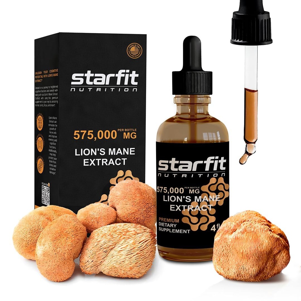 STARFIT Lion's Mane Mushroom Extract, 575,000 mg, Liquid Supplement for Immune Support, Memory, and Digestive Health, 4 fl oz
