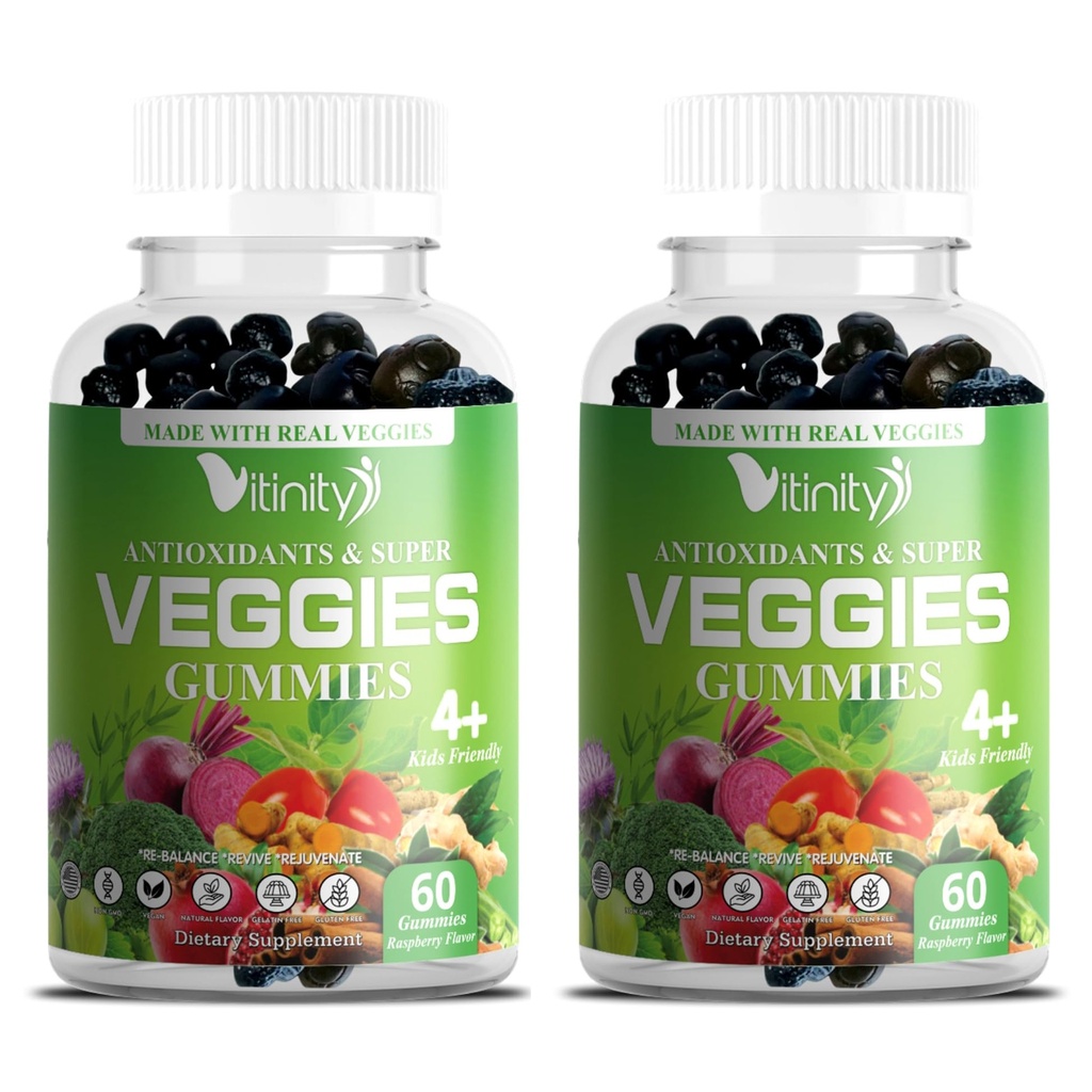 Συμπλήρωμα VITINITY Veggies-Made with Real Super Veggies Delicious Gummies(120 Chews), 30 Veggies, Herbs, Fruit and Fry Supplement,Non-GMO,Pectin-based,Gluten-Free,No More Pills (60 Day)